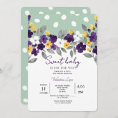 Carte d'invitation bébé shower fleurs colorées ver (Devant / Derrière)