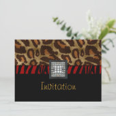 Carte d'invitation Black White Wild Animal Red Bel (Debout devant)