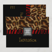 Carte d'invitation Black White Wild Animal Red Bel (Devant / Derrière)