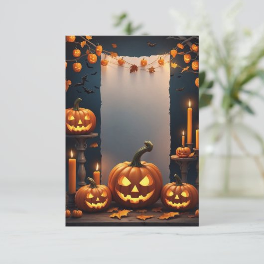 Carte d'invitation blanche Halloween (Debout devant)