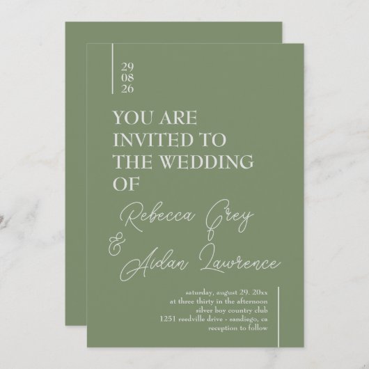 Carte d'invitation blanche simple minimaliste Sage (Devant / Derrière)