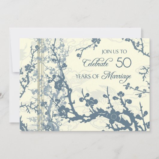 Carte d'invitation Bleu Floral 50e Anniversaire (Devant)