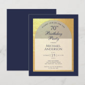Carte d'invitation bleu marine et or pour les 70 a (Devant / Derrière)