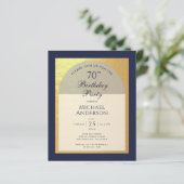 Carte d'invitation bleu marine et or pour les 70 a (Debout devant)