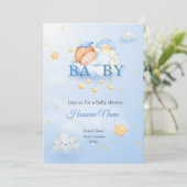 Carte d'invitation Bleue Baby shower (Debout devant)