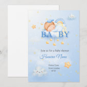 Carte d'invitation Bleue Baby shower (Devant / Derrière)