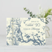 Carte d'invitation Blue Floral 20e anniversaire (Debout devant)