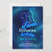 Carte d'invitation Blue Neon 11th Birthday Party (Devant)