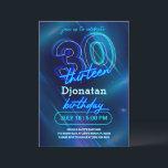Carte d'invitation Blue Neon 30th Birthday Party<br><div class="desc">Blue Neon Birthday Party Invitation Card fait partie de la collection Neon Birthday Party. Ce produit est muni de panneaux de néon,  arrière - plan bleu. Fait principalement en bleu et blanc avec des polices décoratives. Explorez d'autres produits correspondants dans notre magasin.</div>