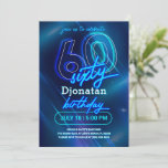 Carte d'invitation Blue Neon 60th Birthday Party<br><div class="desc">Blue Neon Birthday Party Invitation Card fait partie de la collection Neon Birthday Party. Ce produit est muni de panneaux de néon,  arrière - plan bleu. Fait principalement en bleu et blanc avec des polices décoratives. Explorez d'autres produits correspondants dans notre magasin.</div>