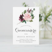 Carte d'invitation Blush Burgundy Quinceanera (Debout devant)