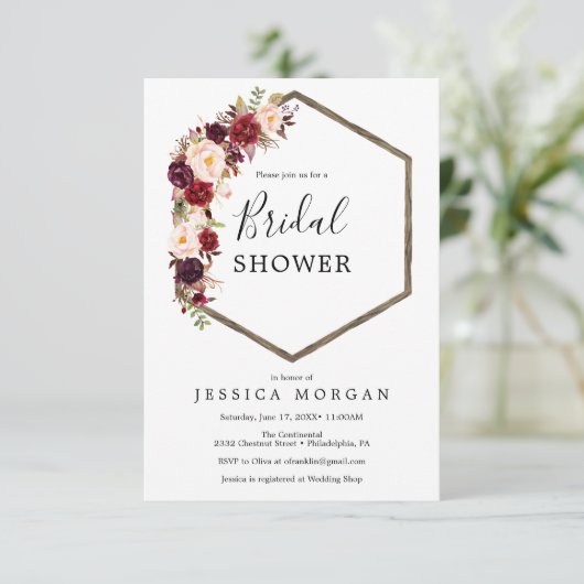 Carte d'invitation Boho Burgundy (Debout devant)