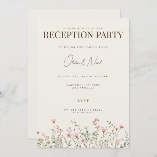 Carte d'invitation Boho Fleur sauvage simple (Devant / Derrière)