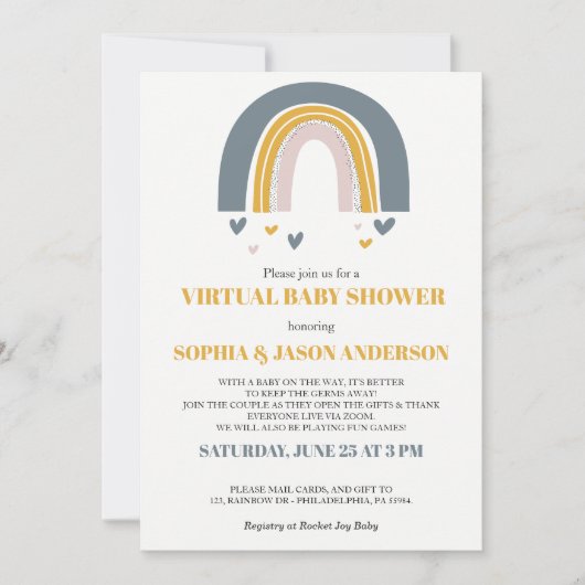 Carte d'invitation Boho Rainbow Virtual Baby showe (Devant)