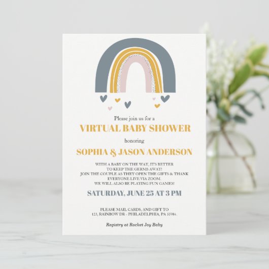 Carte d'invitation Boho Rainbow Virtual Baby showe (Debout devant)