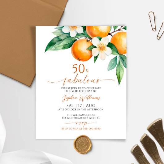 Carte d'invitation Budget Orange 50 & Fabulous pou