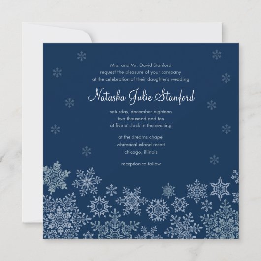 Carte d'invitation Carré Mariage de Snowflakes d'h (Devant)