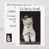 Carte d'invitation Chat de Fête (Devant / Derrière)