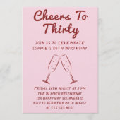 Carte d'invitation « Cheers to Thirty » pour une f (Devant)