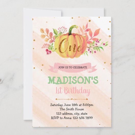Carte d'invitation citrouille 1er anniversaire (Devant)