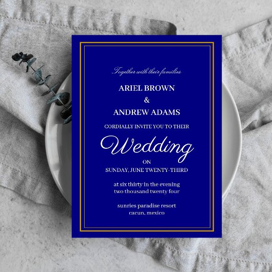 Carte d'invitation Classy mariage Navy Blue