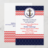 Carte d'invitation d'ancre à chevron nautique bleu (Devant / Derrière)