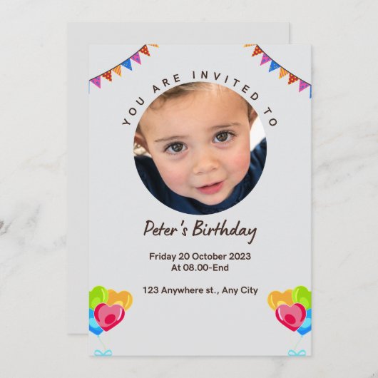 Carte d'invitation d'anniversaire (Devant / Derrière)