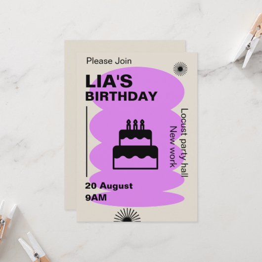 Carte d'invitation d'anniversaire (Devant/Arrière en situation)