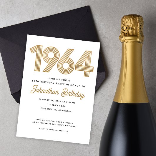 Carte d'invitation d'anniversaire 1964 blanche et 