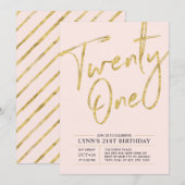 Carte d'invitation d'anniversaire 21 ans | Or (Devant / Derrière)