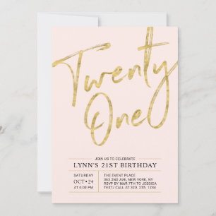 Carte d'invitation d'anniversaire 21 ans   Or
