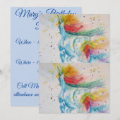Carte d'invitation d'anniversaire à l'aquarelle et (Devant / Derrière)