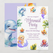 Carte d'invitation d'anniversaire à l'aquarelle Si (Devant / Derrière)