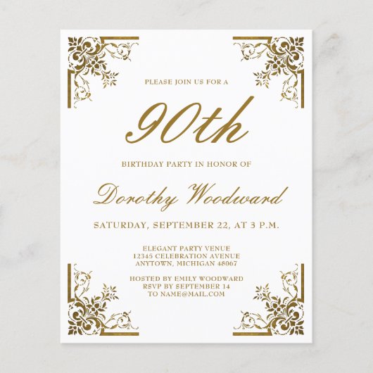 Carte d'invitation d'anniversaire à l'écriture dor (Devant)