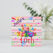 Carte d'invitation d'anniversaire à rayures (Debout devant)