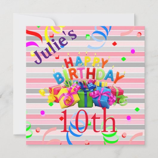Carte d'invitation d'anniversaire à rayures (Devant)