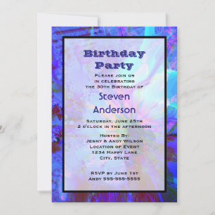 Carte d'invitation d'anniversaire abstraite bleue 