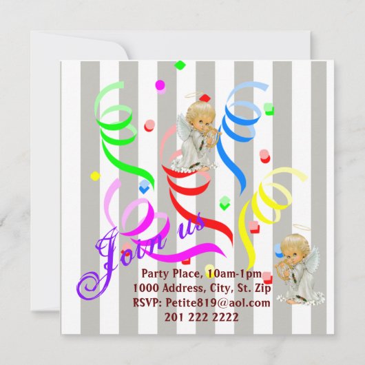 Carte d'invitation d'anniversaire Ange (Dos)