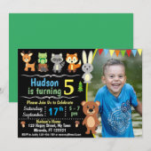 carte d'invitation d'anniversaire animaux de la fo (Devant / Derrière)