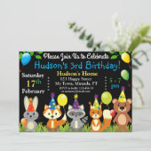 carte d'invitation d'anniversaire animaux de la fo (Debout devant)