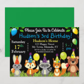 carte d'invitation d'anniversaire animaux de la fo (Devant / Derrière)
