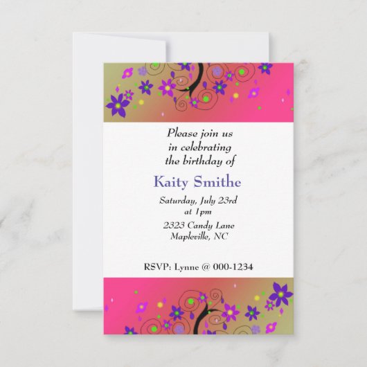 Carte d'invitation d'anniversaire Arbre Fleur Fant (Devant)