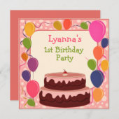 Carte d'invitation d'anniversaire au gâteau à ball (Devant / Derrière)