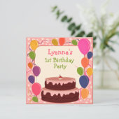 Carte d'invitation d'anniversaire au gâteau à ball (Debout devant)