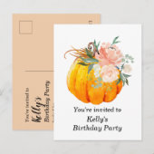 carte d'invitation d'anniversaire automne, floral, (Devant / Derrière)