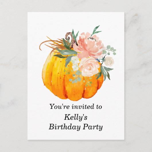 carte d'invitation d'anniversaire automne, floral, (Devant)