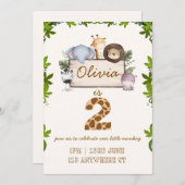 Carte d'invitation d'anniversaire aux animaux de l (Devant / Derrière)
