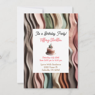 Carte d'invitation d'anniversaire aux vagues ondul