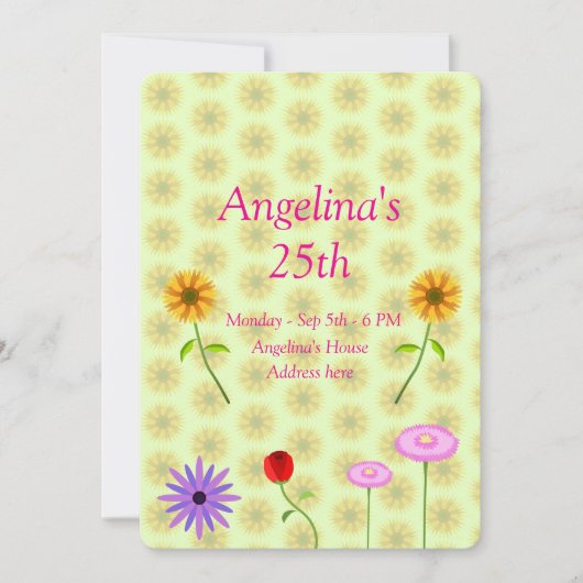 Carte d'invitation d'anniversaire avec fleurs (Devant)