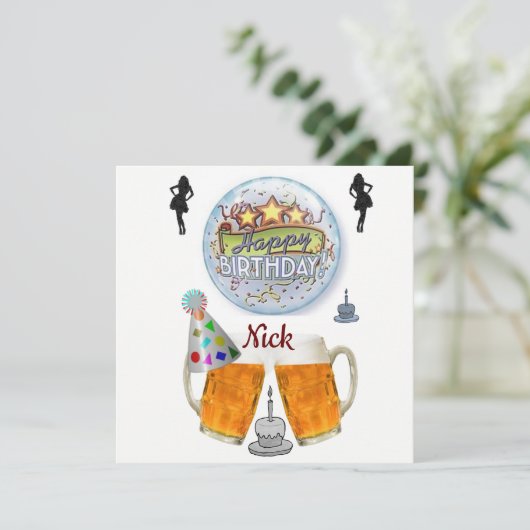 Carte d'invitation d'anniversaire Bière (Debout devant)